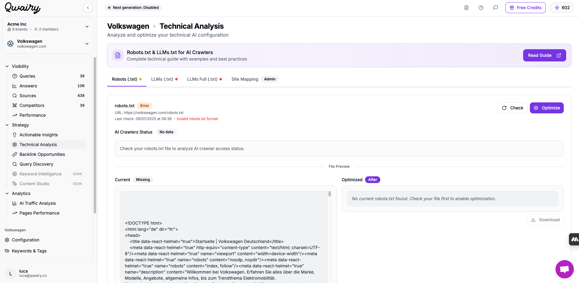 Qwairy technical SEO analysis