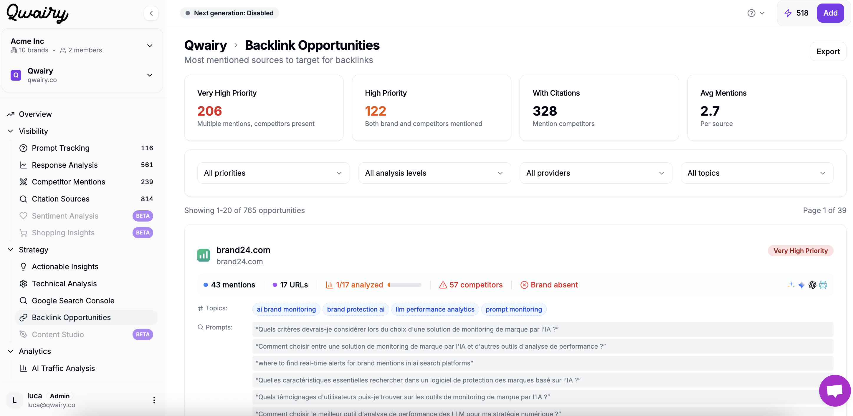 Competitor Benchmarking